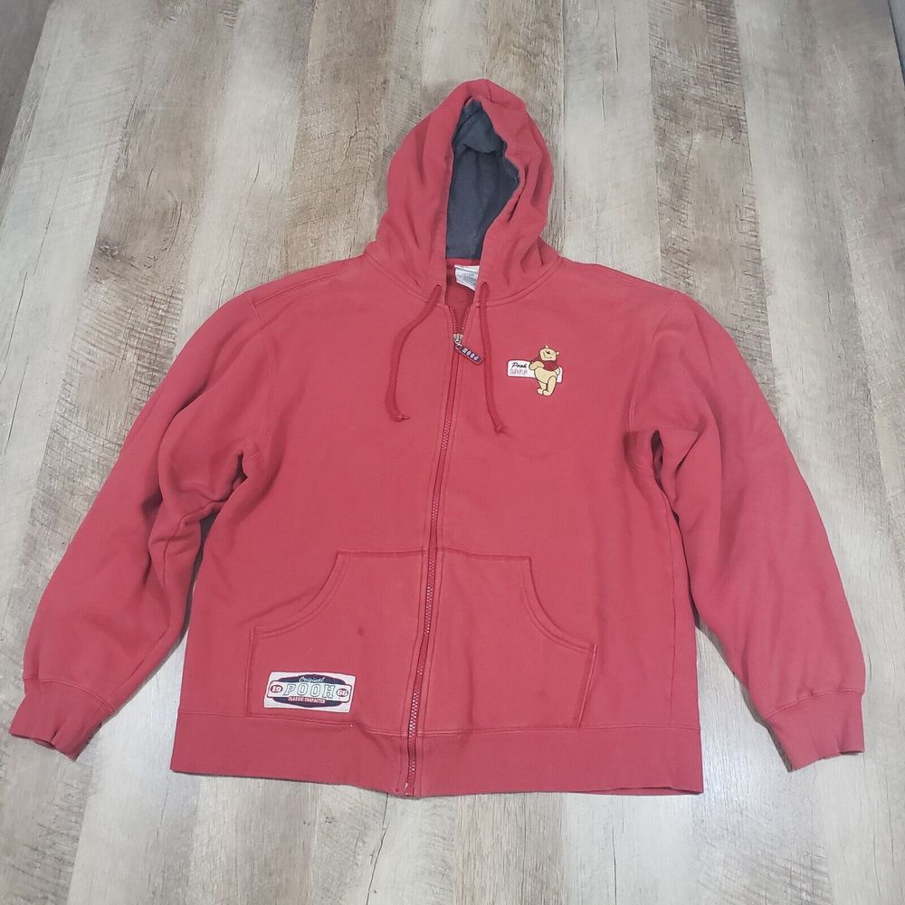 Vintage Disney Store Classic "1966" Character Pooh Full-Zip Hoodie Red Small